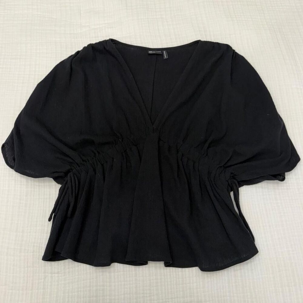 asos design black ruched draped sleeve top
